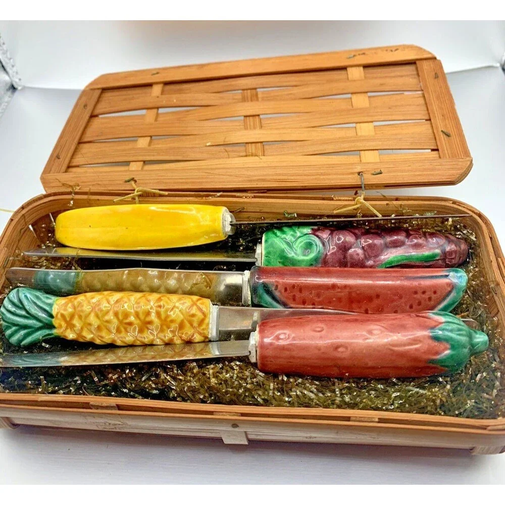 Vintage Fruit Handle Butter Spreaders Set, Strawberry, Pineapple, Grapes